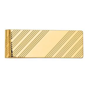 Men's 14k Yellow Gold Diagonal Striped Engravable Center Money Clip